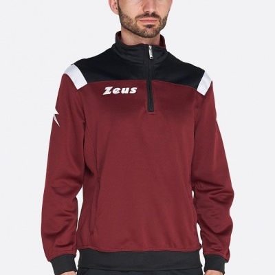 Sweatshirt desportiva masculina bordeaux, preto e branco com fecho e texto Zeus