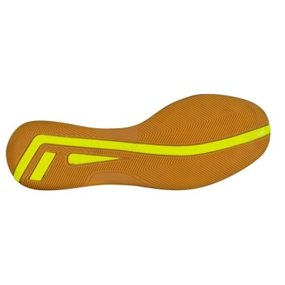 Sola de sapato castanha com detalhe amarelo fluorescente